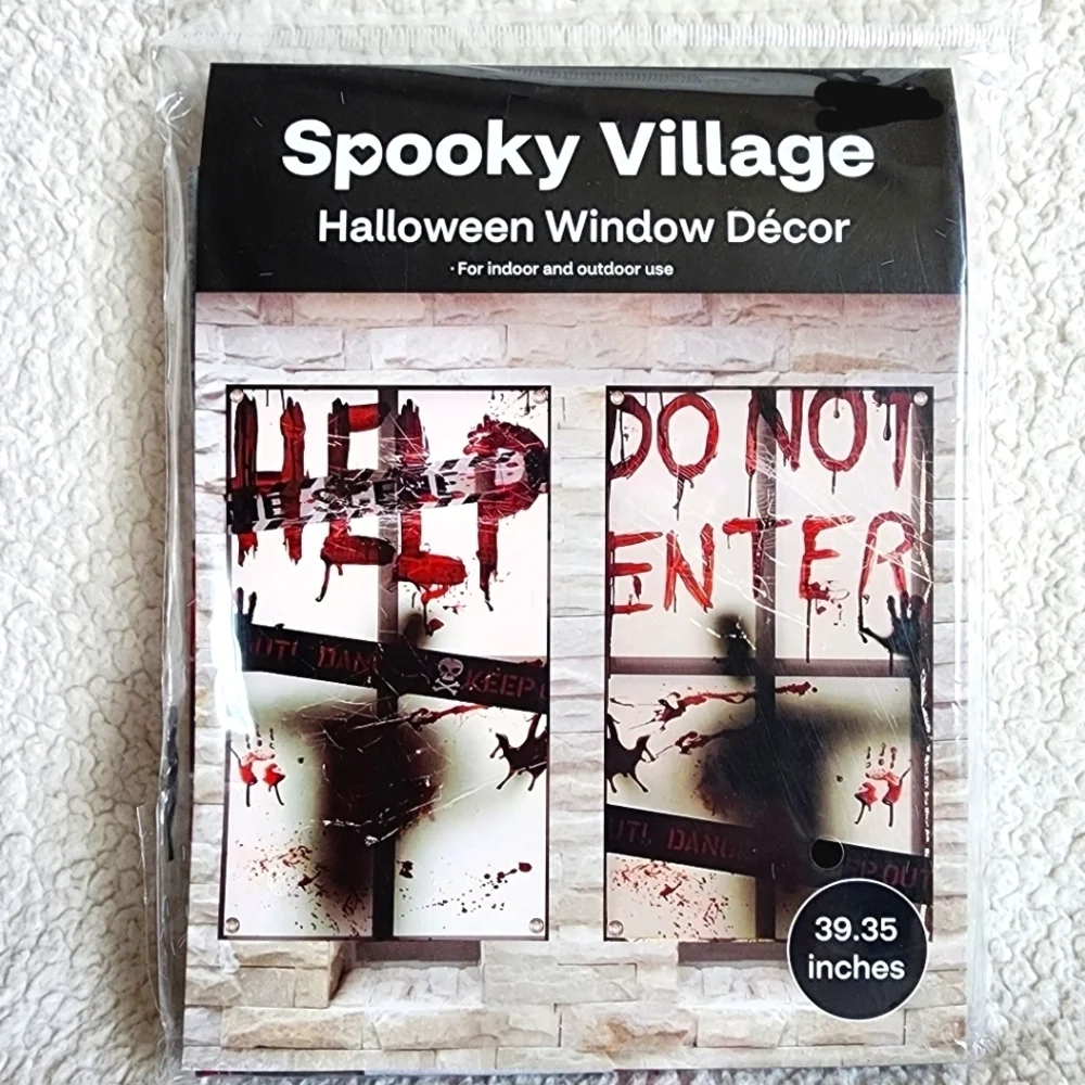 New SPOOKY VILLAGE Halloween windows decor for indoor or outdoor use, HELP, 40in